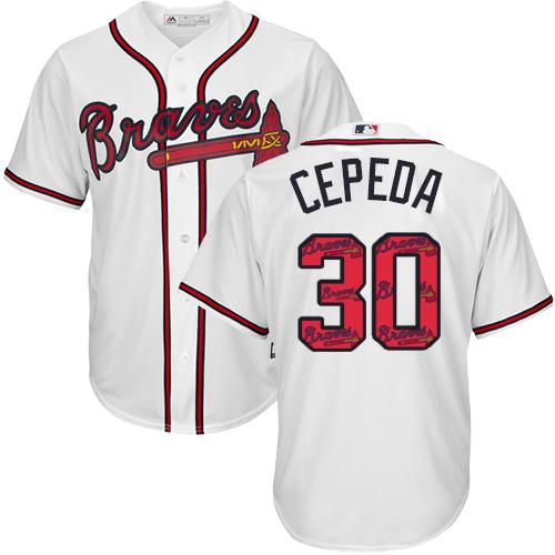 Braves #30 Orlando Cepeda White Team Logo Fashion Stitched MLB Jersey - Click Image to Close